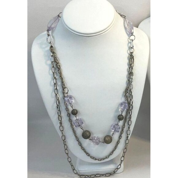 Layered Silver &‎ Purple Beaded Necklace - Picture 1 of 1